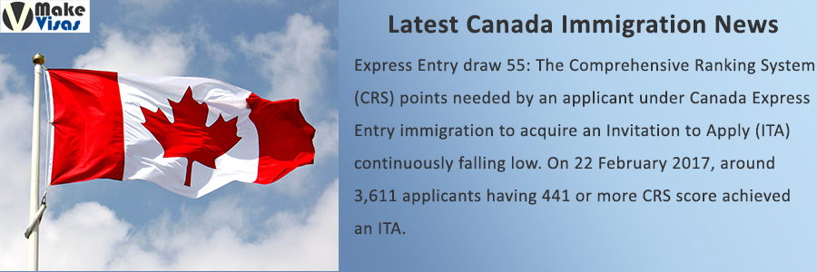 Express Entry draw 55: CRS Requirement falling to further Low